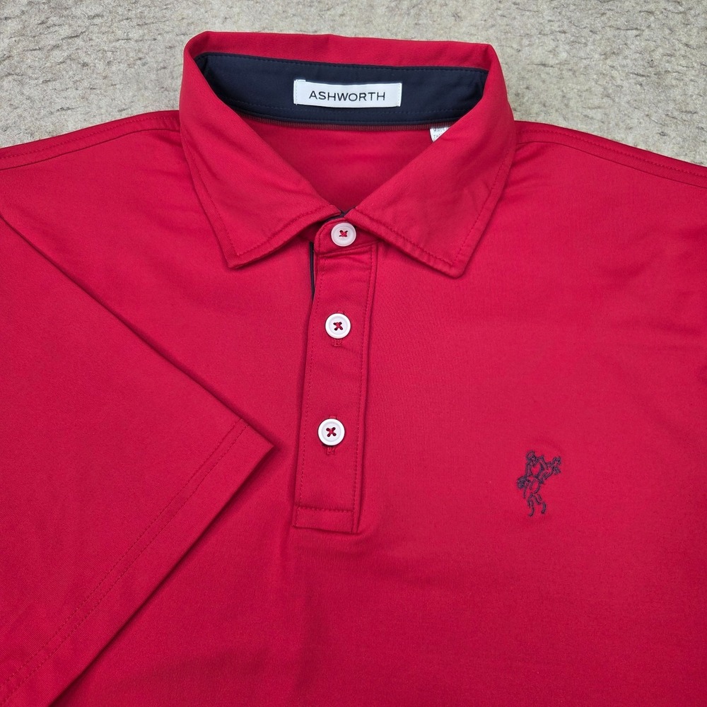 Ashworth Golf Polo Shirt Men's Medium Red Solid Short Sleeve Performance Flex